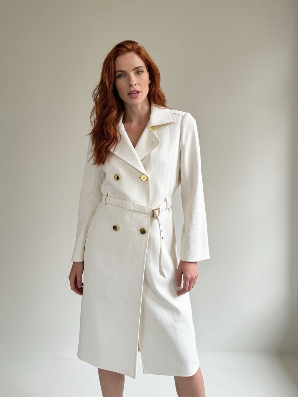 Club Monaco Women's Double-Breasted Cream Trench Coat with Belt Size S